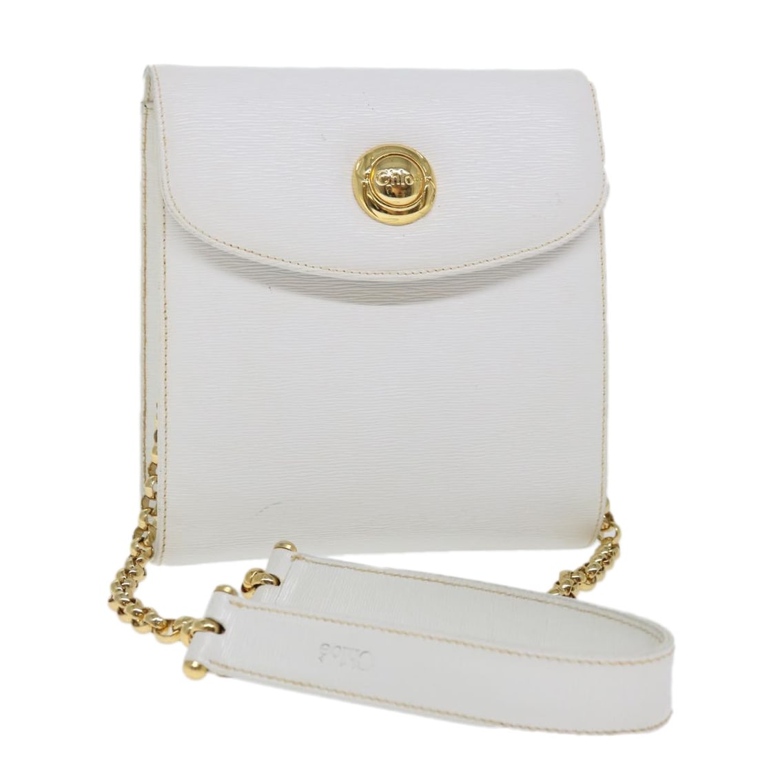Chloe Vintage White Leather Chain Shoulder Bag Made in Italy (1 of 18)