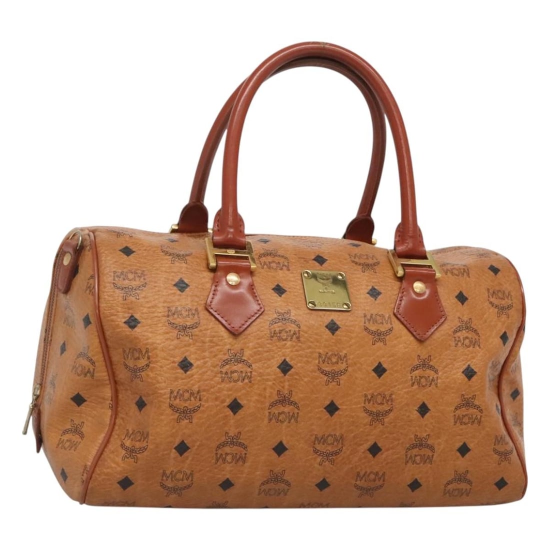 MCM Logogram Vicetos Brown Gold PVC Leather Boston Bag Auth am8547 (1 of 18)