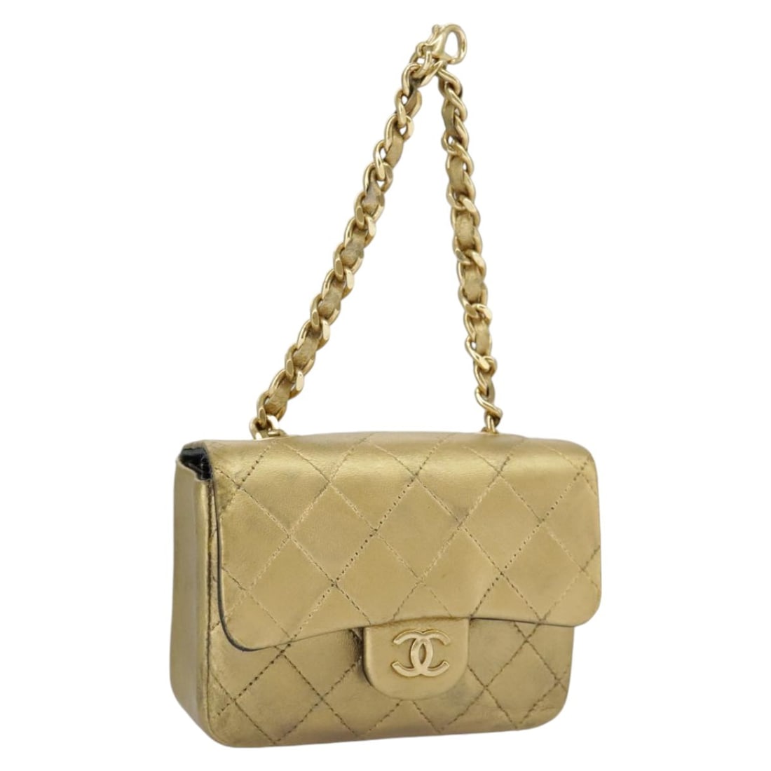 CHANEL Gold Leather Matelasse Hand Bag with CC Logo Authentic (1 of 18)