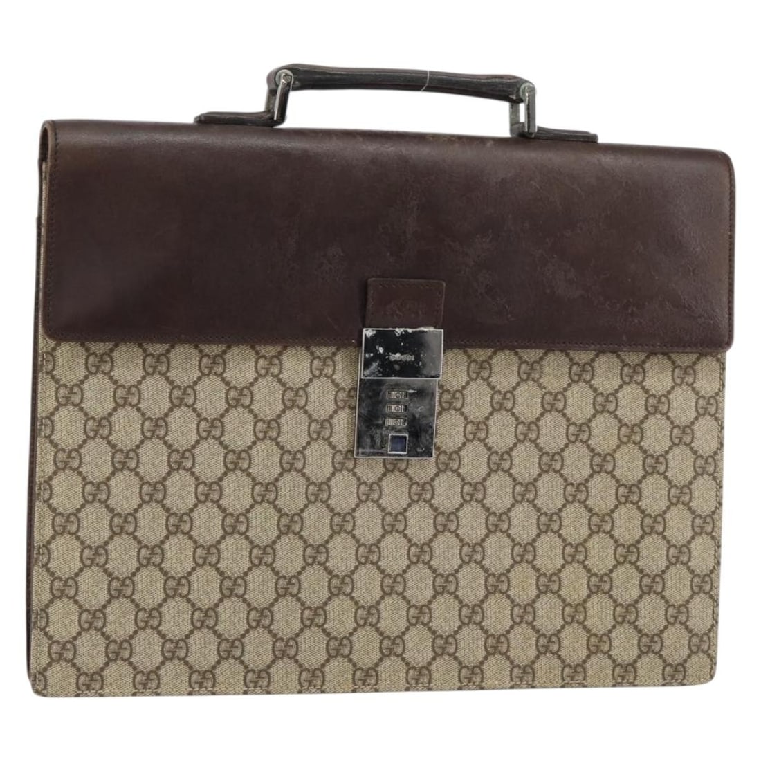 GUCCI GG Supreme Beige Silver Hand Bag PVC Auth 34044: GUCCI GG Supreme Beige Silver Hand Bag PVC Auth 34044 This authentic GUCCI GG Supreme Hand Bag is a stylish accessory crafted from durable PVC leather, featuring a chic beige and silver color combinat