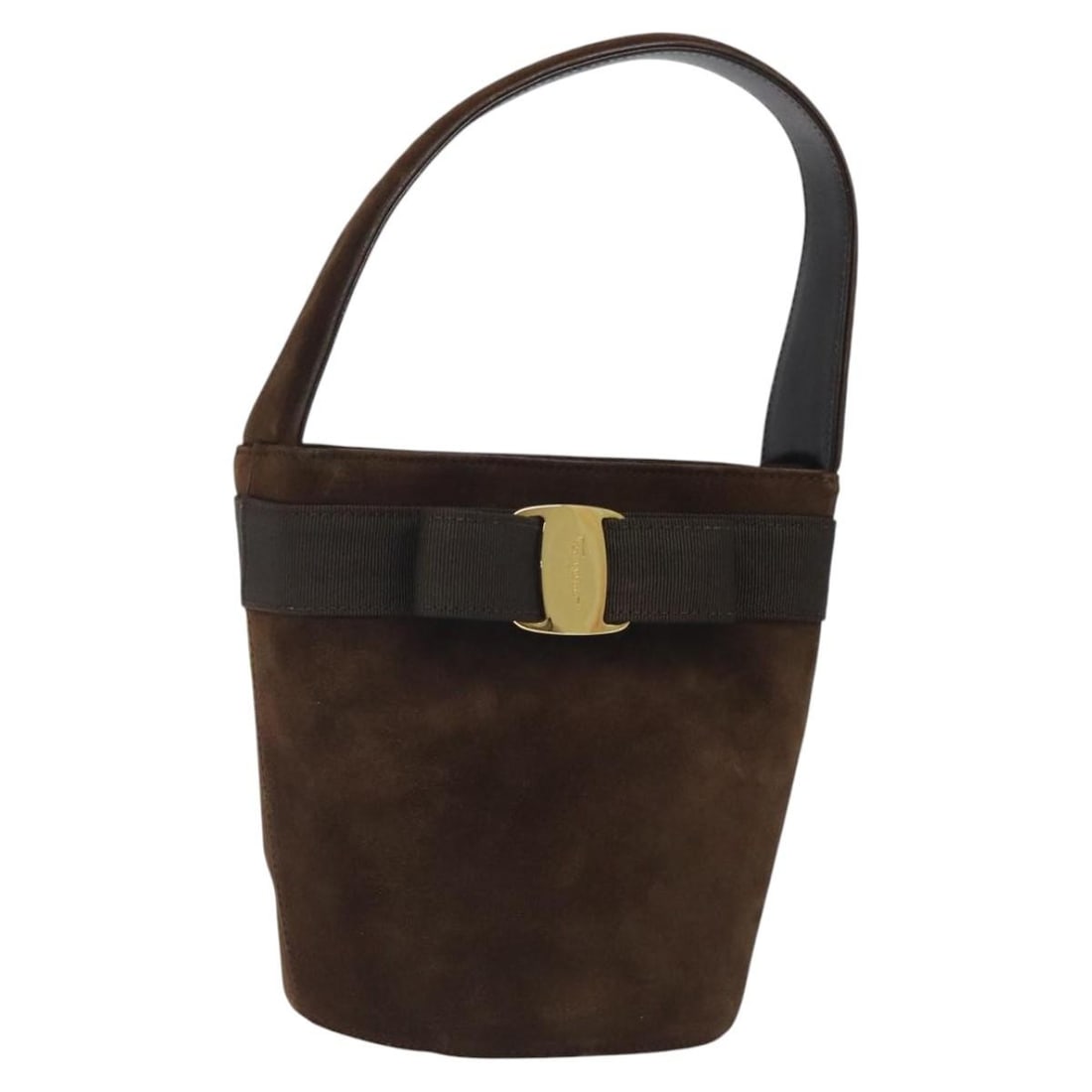 Salvatore Ferragamo Suede Hand Bag Brown Gold Auth BA2232 (1 of 18)