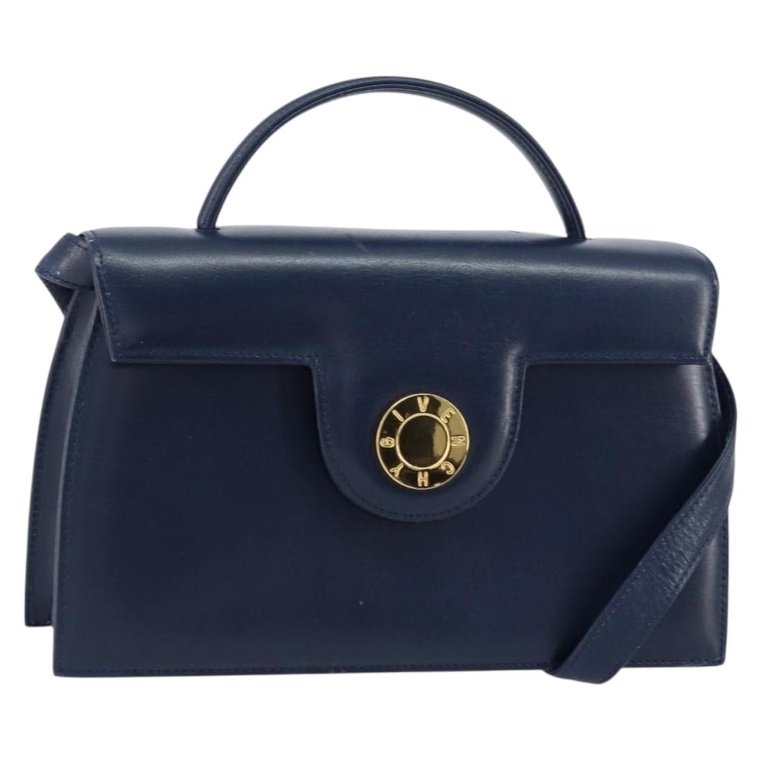 GIVENCHY Navy Gold Leather 2way Hand Bag Authentic (1 of 18)