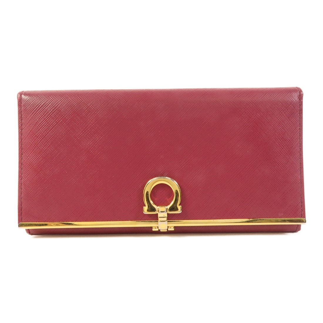 Salvatore Ferragamo Red Calfskin Leather Long Bifold Wallet: Salvatore Ferragamo Red Calfskin Leather Long Bifold Wallet This Salvatore Ferragamo bifold wallet is crafted from high-quality calfskin leather, showcasing a striking red color that adds a touch of e
