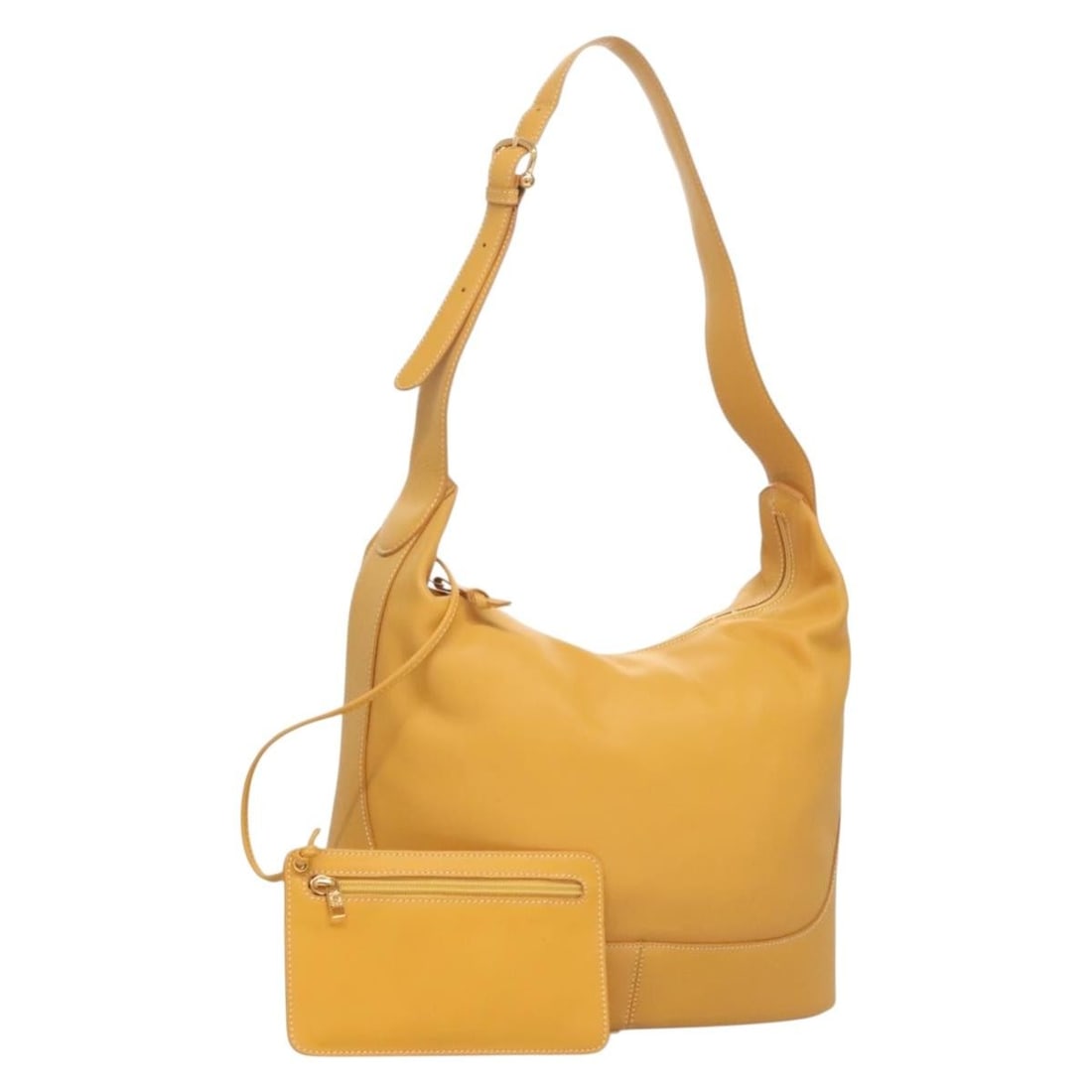 LOEWE Yellow Gold Leather Shoulder Bag Authentic BA4393: LOEWE Yellow Gold Leather Shoulder Bag Authentic BA4393 Introducing a luxurious LOEWE shoulder bag crafted from premium leather in a striking yellow and gold color combination. This stylish bag measur
