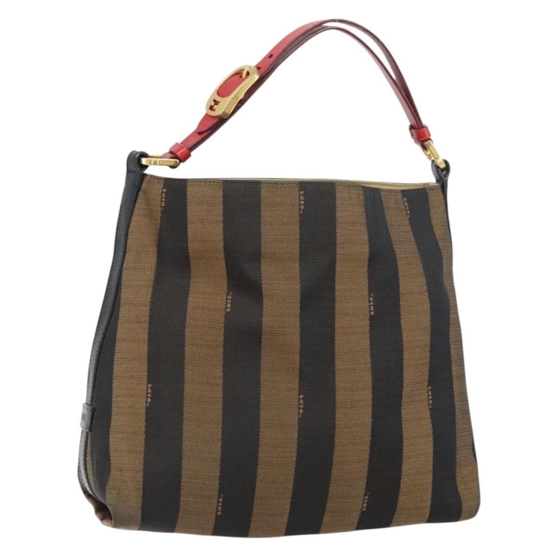 Fendi Pequin Canvas Shoulder Bag Black Brown Gold Italy (1 of 18)