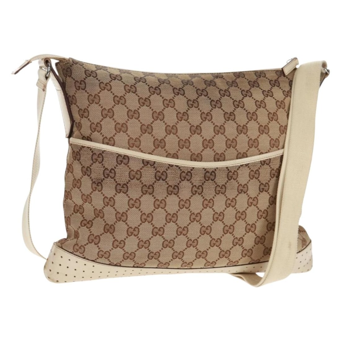 Gucci Beige GG Canvas Shoulder Bag with Silver Accents Model 145856 (1 of 18)