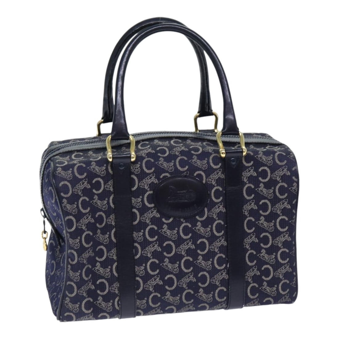 CELINE C Sulky Boston Bag Navy Gold Canvas Made in Italy: CELINE C Sulky Boston Bag Navy Gold Canvas Made in Italy This CELINE C Sulky Boston Bag combines elegance and functionality, crafted from durable canvas in a striking navy and gold color scheme. With