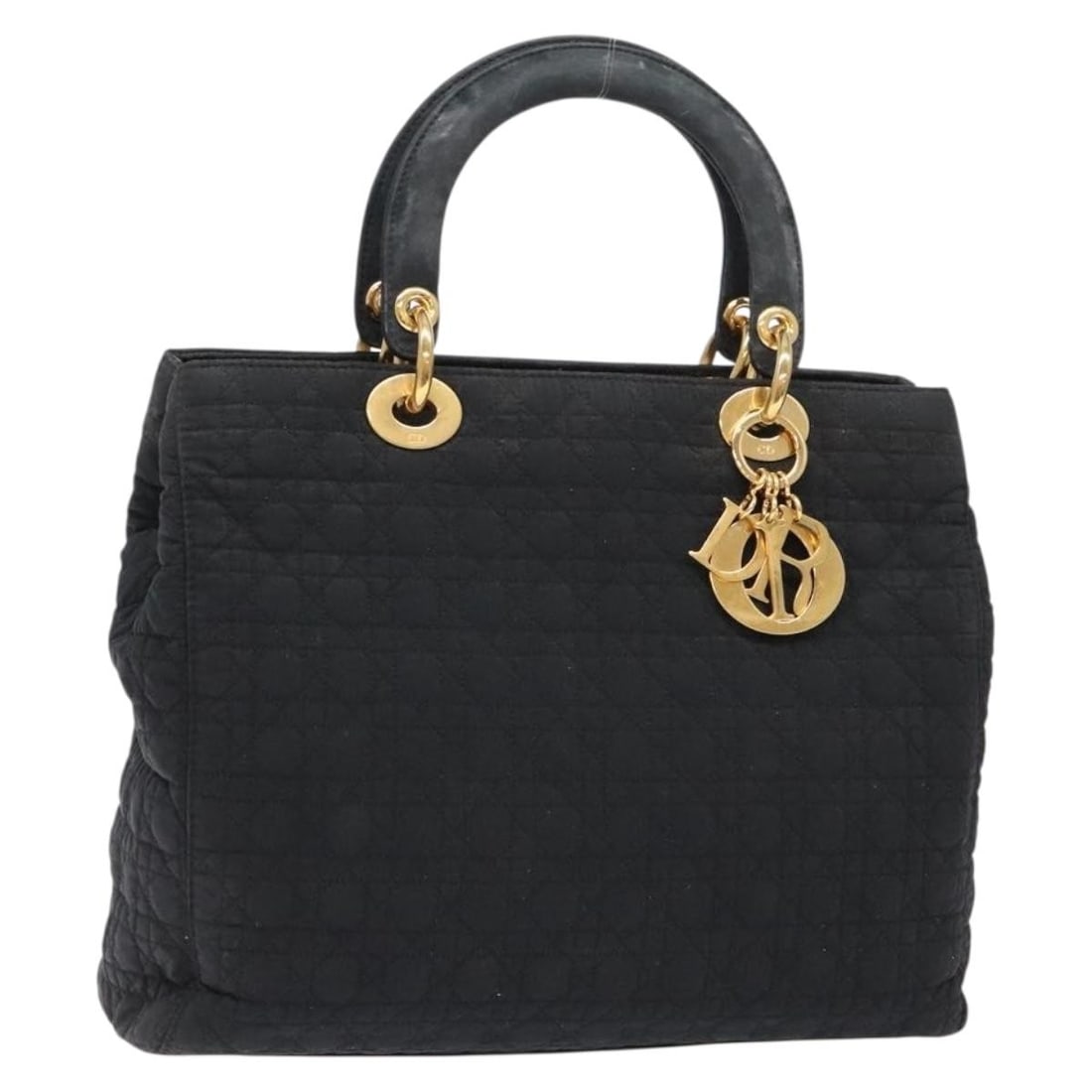 Christian Dior Lady Dior Canage Black Gold Nylon Hand Bag Auth Italy (1 of 18)