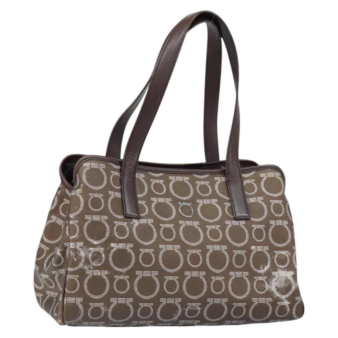 Salvatore Ferragamo Gancini Brown Leather Shoulder Bag Silver Auth BA7992: Salvatore Ferragamo Gancini Brown Leather Shoulder Bag Silver Auth BA7992 Introducing the Salvatore Ferragamo Gancini Shoulder Bag, a luxurious blend of style and functionality. Crafted in Italy, this