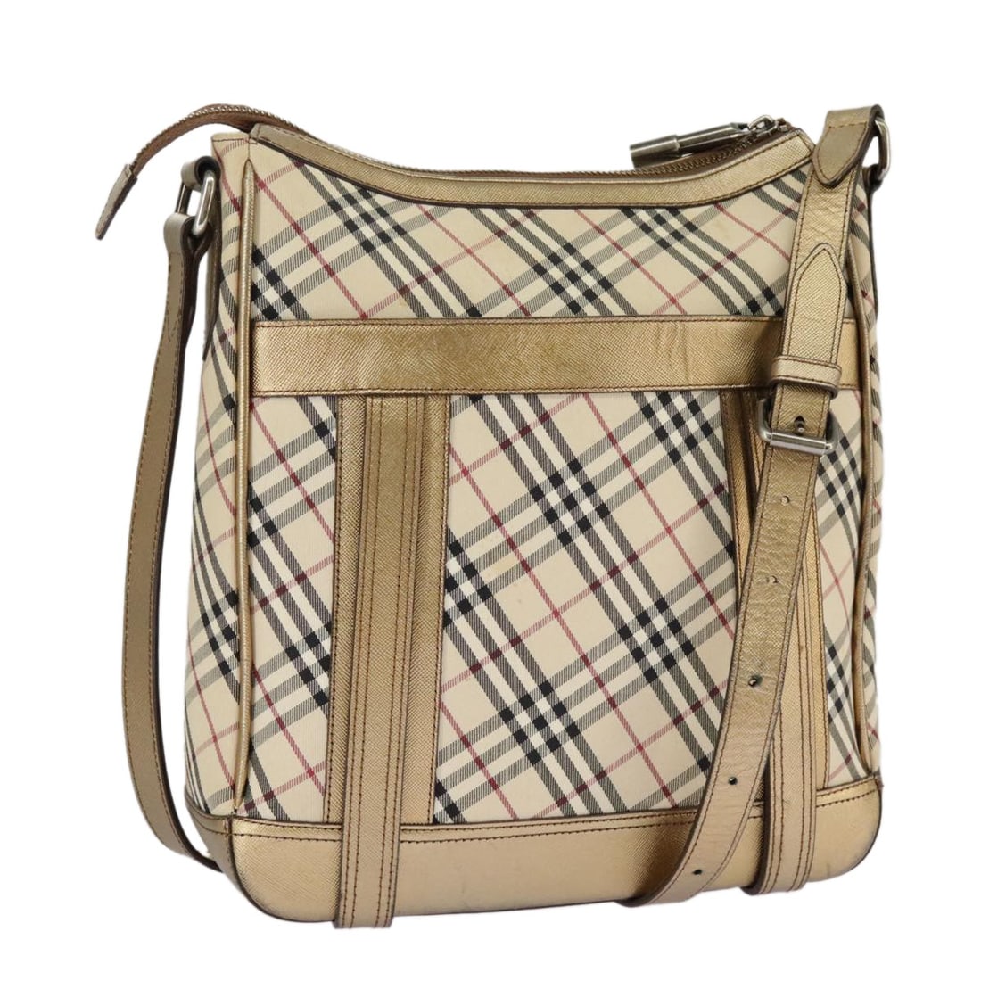 Authentic Burberry Nova Check Beige Gold Shoulder Bag Canvas: Authentic Burberry Nova Check Beige Gold Shoulder Bag Canvas This BURBERRY Nova Check Shoulder Bag is a stylish accessory crafted from durable canvas in a chic beige and gold color scheme. Measuring a