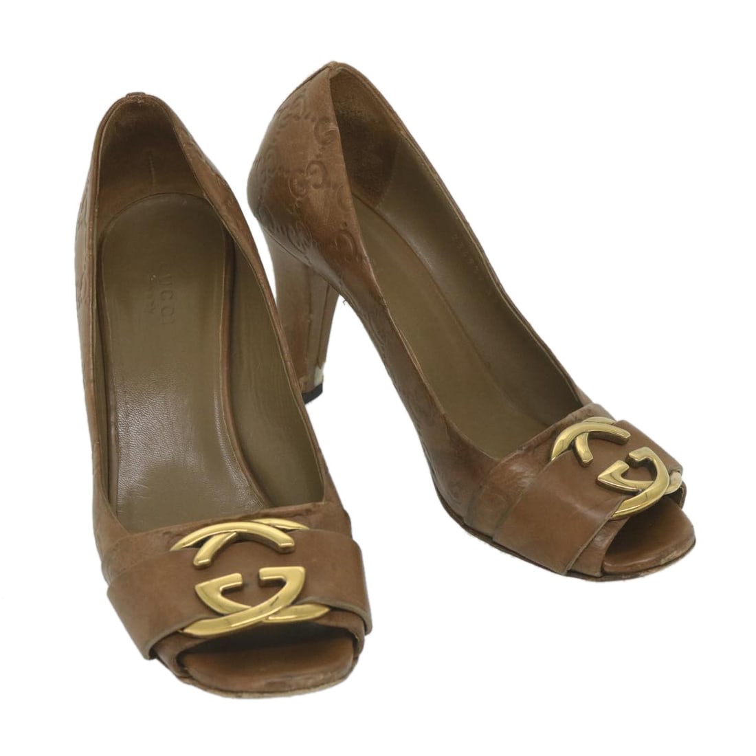 GUCCI Guccissima Brown Leather High Heels 2.4in Auth Italy (1 of 15)