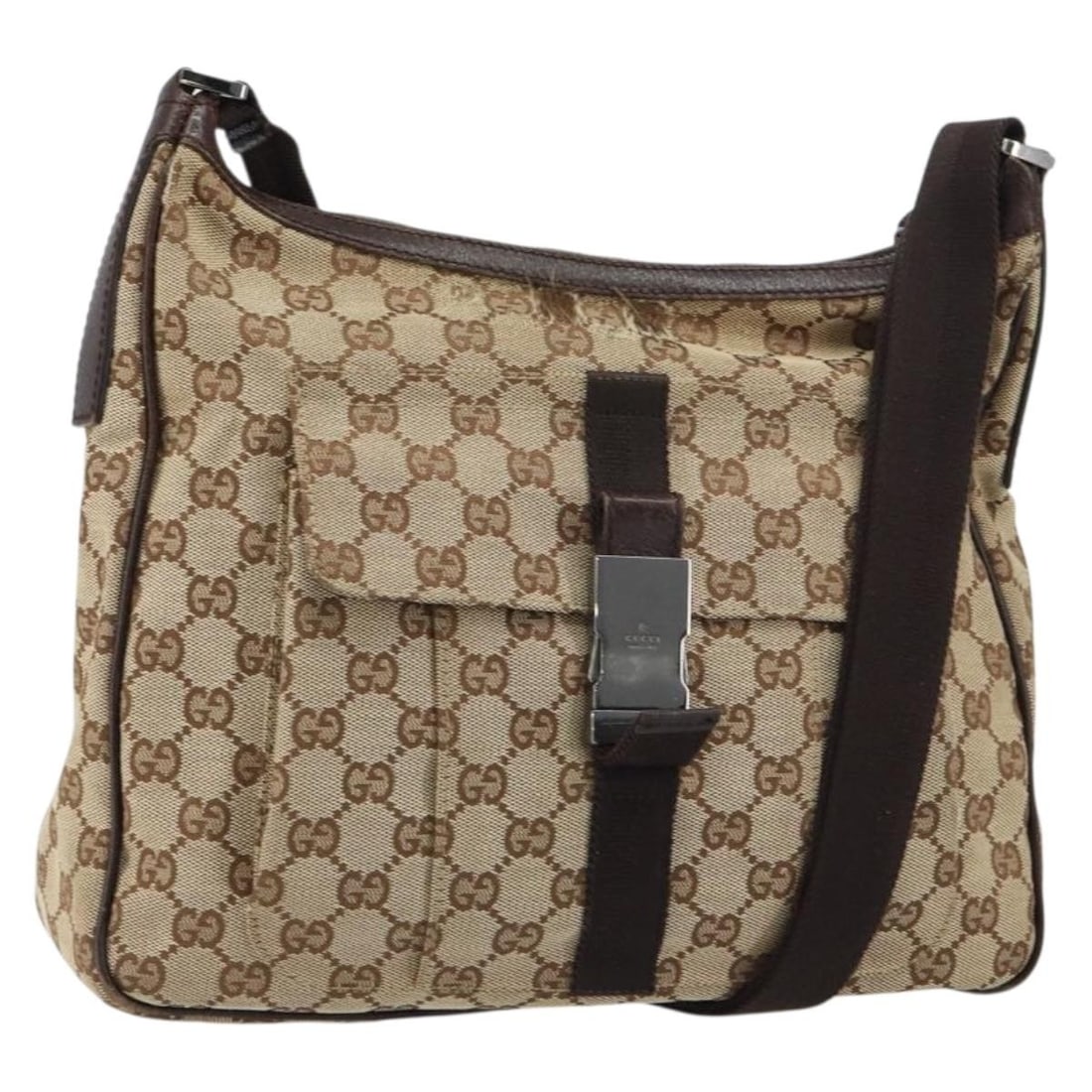 Beige Silver Canvas Shoulder Bag by Gucci GG 131211 Italy: Beige Silver Canvas Shoulder Bag by Gucci GG 131211 Italy This is a Gucci GG Canvas shoulder bag in beige and silver, crafted in Italy. The bag features the signature GG canvas exterior with leather t