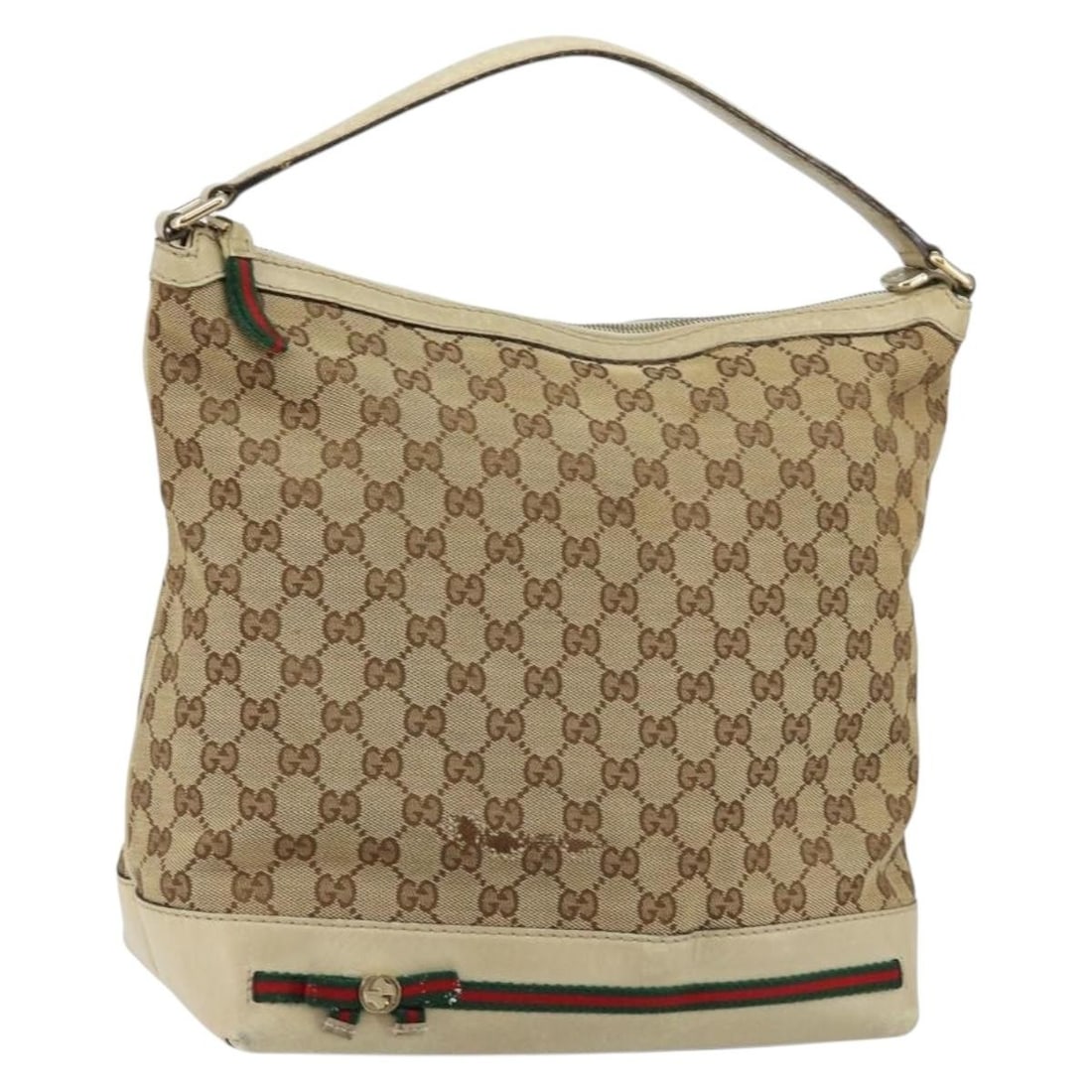 GUCCI GG Canvas Web Sherry Line Shoulder Bag Beige Gold 257064 Auth (1 of 18)