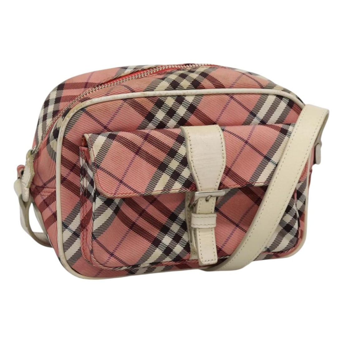 Burberry Nova Check Pink Silver Nylon Shoulder Bag Auth AC3585 (1 of 18)