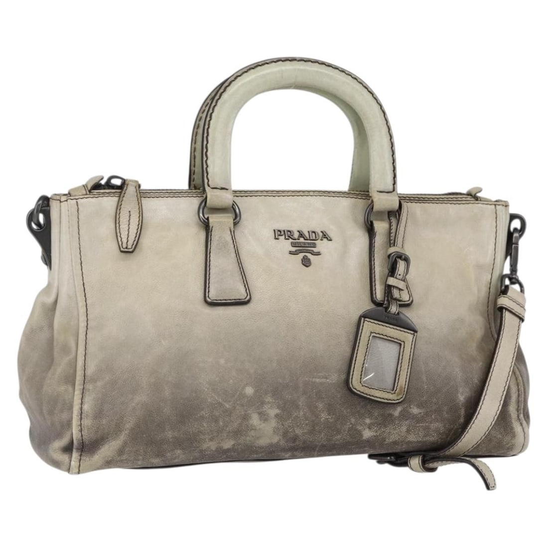 PRADA Gray Leather 2way Hand Bag with Shoulder Strap Auth (1 of 18)