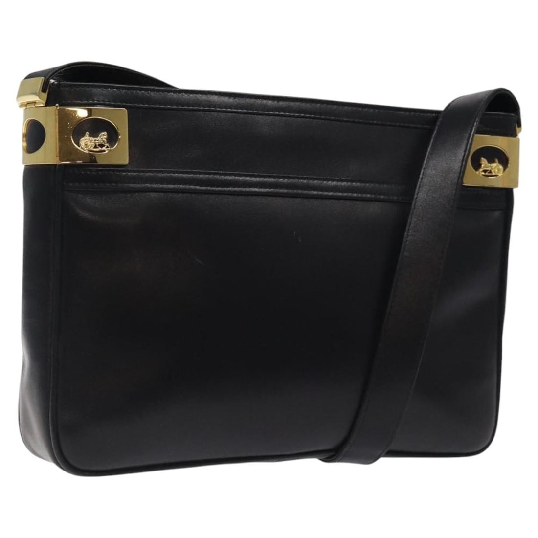 CELINE Black Leather Shoulder Bag Gold Accents Made in Italy (1 of 18)
