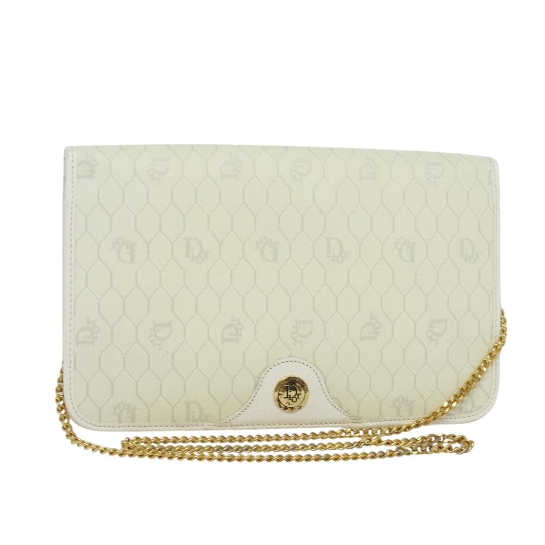 Christian Dior Honeycomb Canvas Shoulder Bag White Gold PVC Auth: Christian Dior Honeycomb Canvas Shoulder Bag White Gold PVC Auth Introducing the Christian Dior Honeycomb Canvas Chain Shoulder Bag, a sophisticated accessory that embodies luxury and style. Crafted f