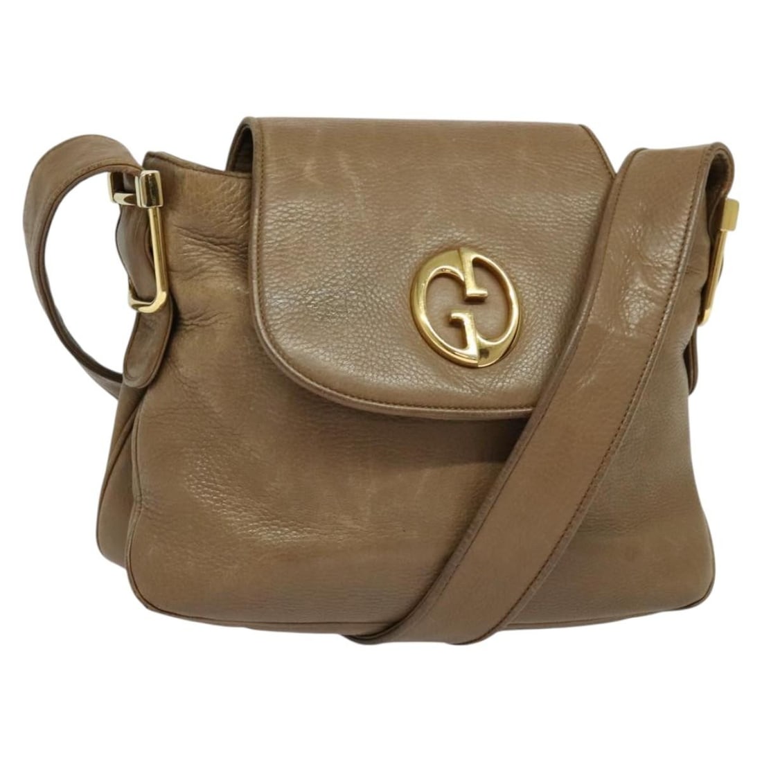 GUCCI Leather Shoulder Bag Brown Gold Made in Italy (1 of 18)