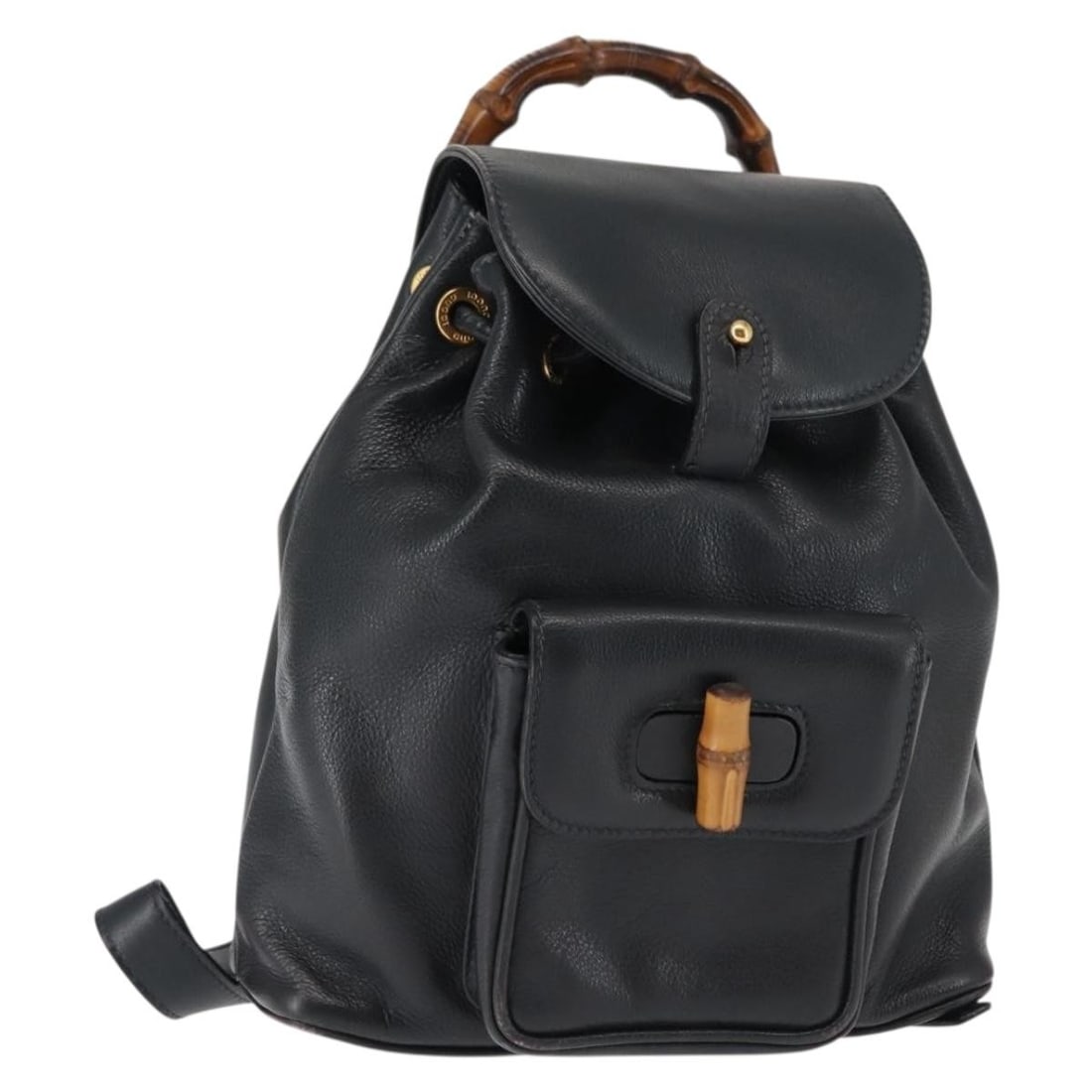 GUCCI Bamboo Leather Backpack Navy Gold 003 58 0030 Authentic (1 of 18)