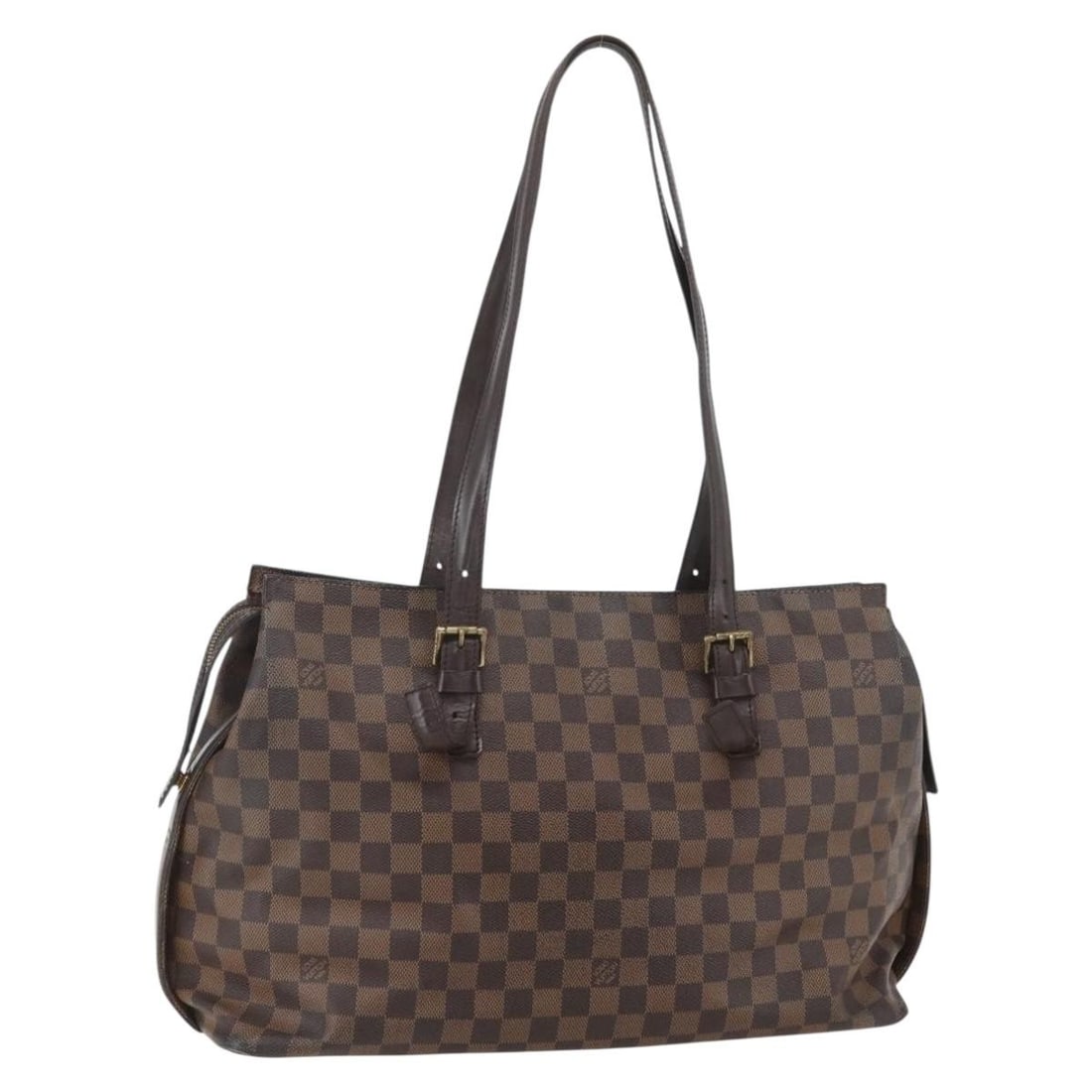 Louis Vuitton Chelsea Tote in Damier Ebene Canvas N51119: Louis Vuitton Chelsea Tote in Damier Ebene Canvas N51119 This Louis Vuitton Chelsea tote bag is crafted from Damier Ebene canvas in a classic brown color. The bag features a spacious interior, sturdy