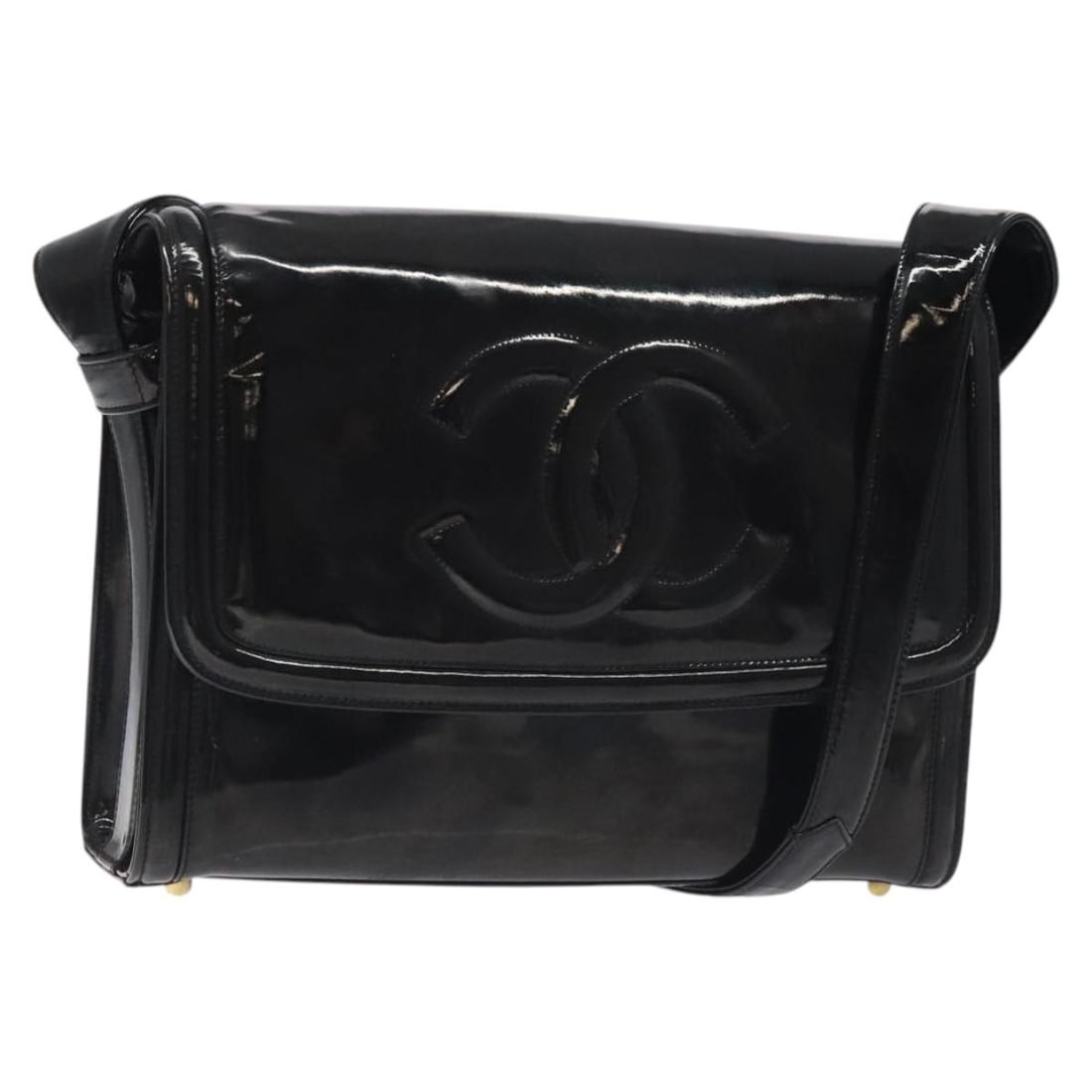 CHANEL Enamel Black Gold Shoulder Bag Authenticated: CHANEL Enamel Black Gold Shoulder Bag Authenticated This CHANEL shoulder bag features a sophisticated black enamel exterior accented with gold detailing. It is designed for practical use with approxim