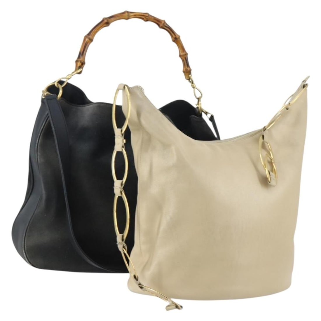 Set of 2 Gucci Bamboo Beige and Navy Suede Shoulder Bags from Italy: Set of 2 Gucci Bamboo Beige and Navy Suede Shoulder Bags from Italy This GUCCI Bamboo shoulder bag set includes two bags crafted from beige and navy suede leather. Made in Italy, these shoulder bags f