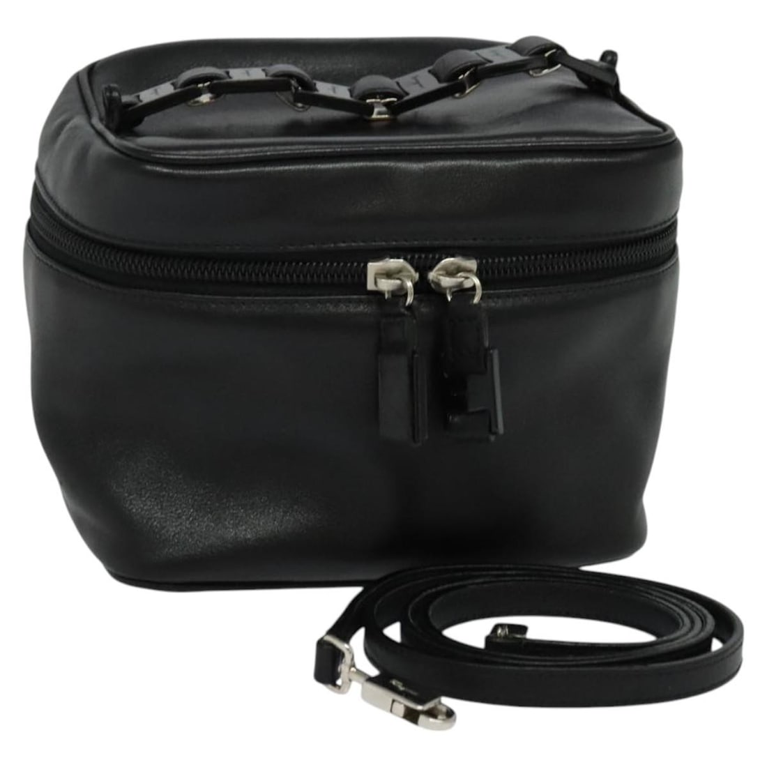 Salvatore Ferragamo Black Leather Shoulder Bag with Silver Accents (1 of 18)