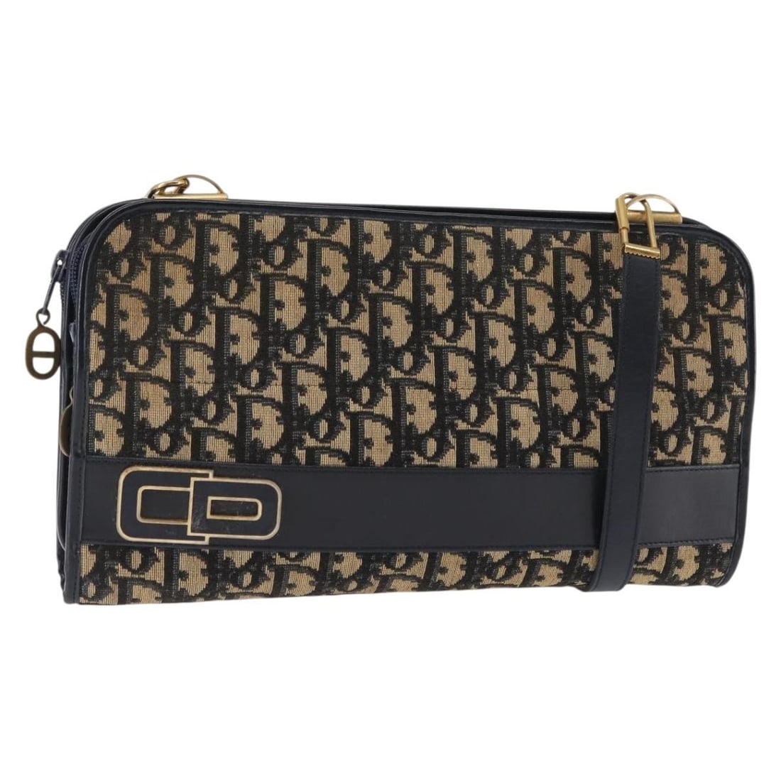 Christian Dior Navy Gold Trotter Canvas Shoulder Bag Authentic (1 of 18)