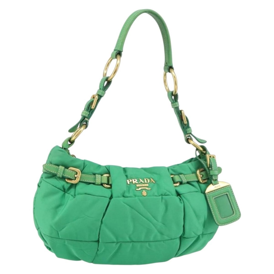 PRADA Nylon Shoulder Bag Green Gold Authentic 156456V Italy (1 of 18)