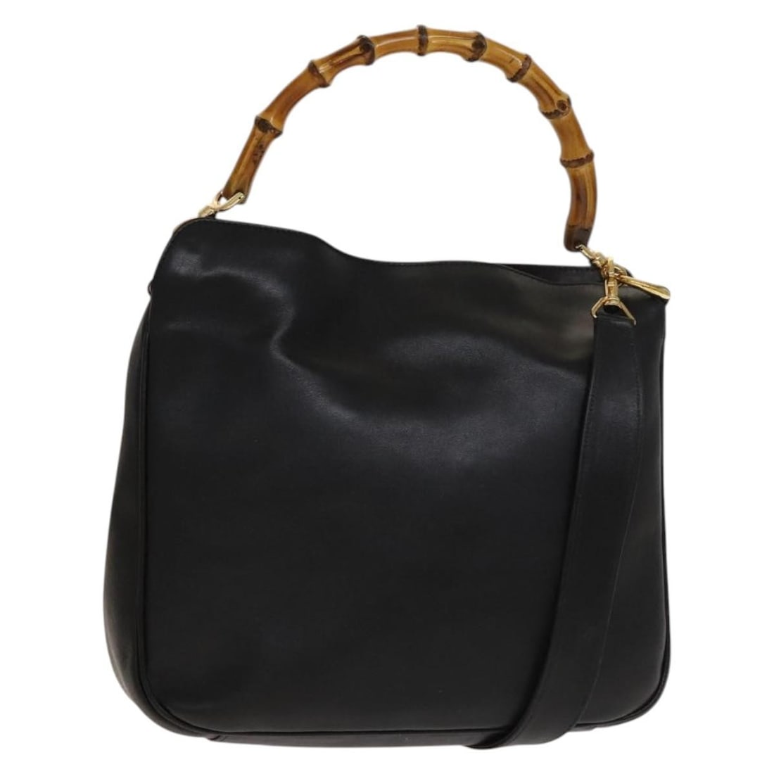 GUCCI Bamboo Hand Bag Leather Black Gold 001 1638 Made in Italy (1 of 18)