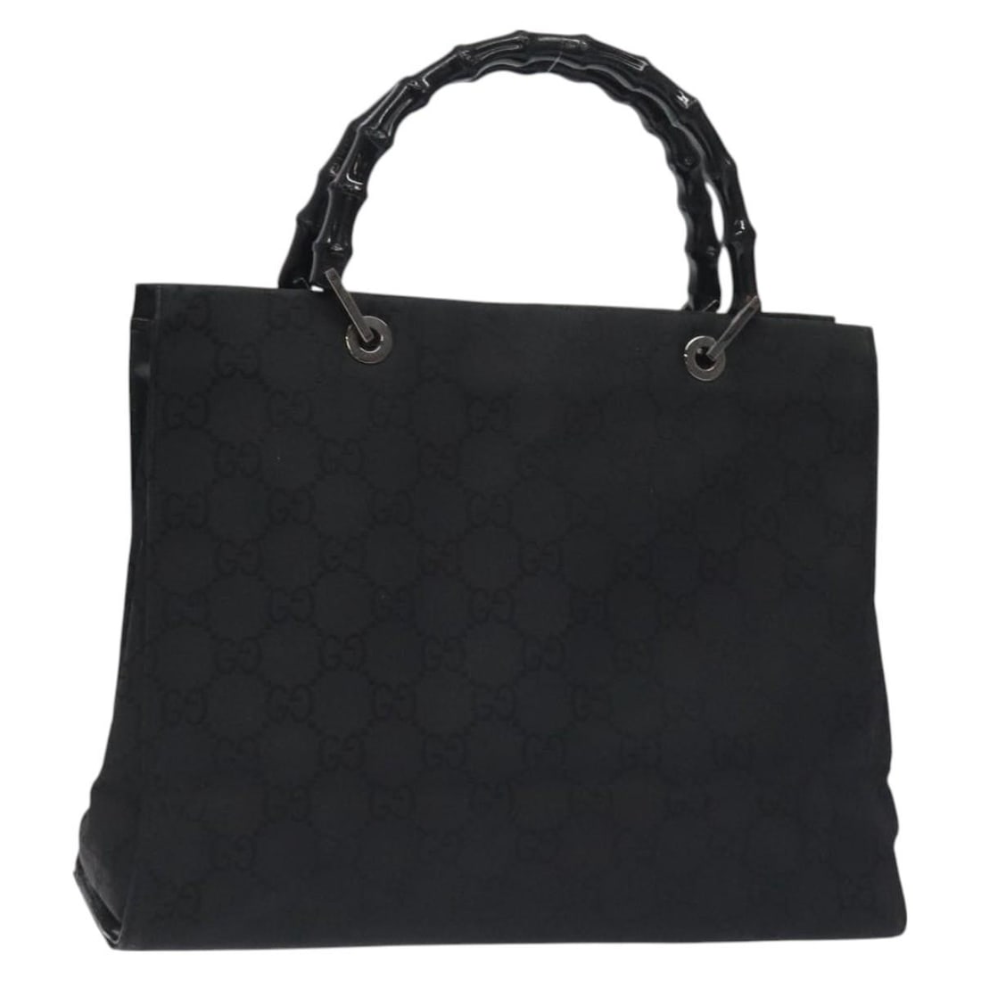 GUCCI 002 1010 Bamboo GG Canvas Hand Bag Black Silver Nylon Auth: GUCCI 002 1010 Bamboo GG Canvas Hand Bag Black Silver Nylon Auth This GUCCI Bamboo GG Canvas Hand Bag is a stylish accessory made from durable nylon in a chic black and silver color combination. With