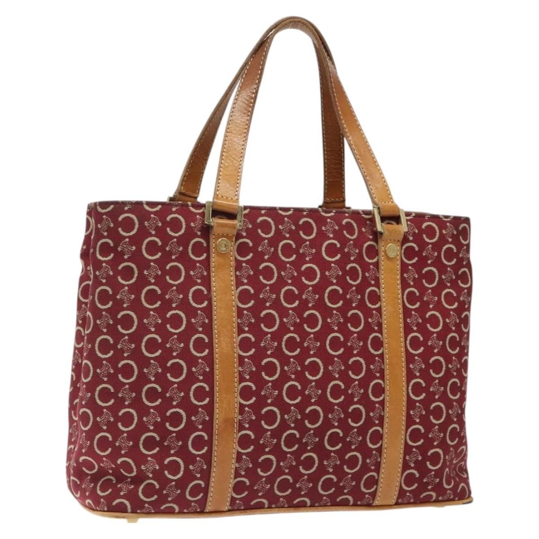 CELINE C Macadam Canvas Hand Bag Red Gold Made in Italy: CELINE C Macadam Canvas Hand Bag Red Gold Made in Italy This authentic CELINE C Macadam Canvas Hand Bag features a striking red and gold color scheme, making it a stylish accessory for any occasion. C