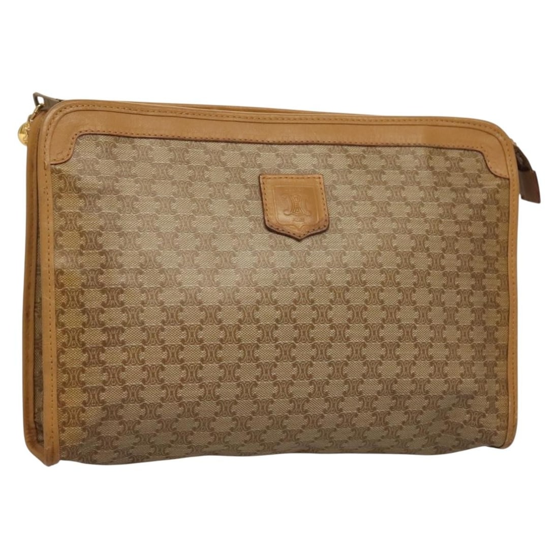 CELINE Beige Gold PVC Macadam Canvas Clutch Bag Italy Auth (1 of 18)