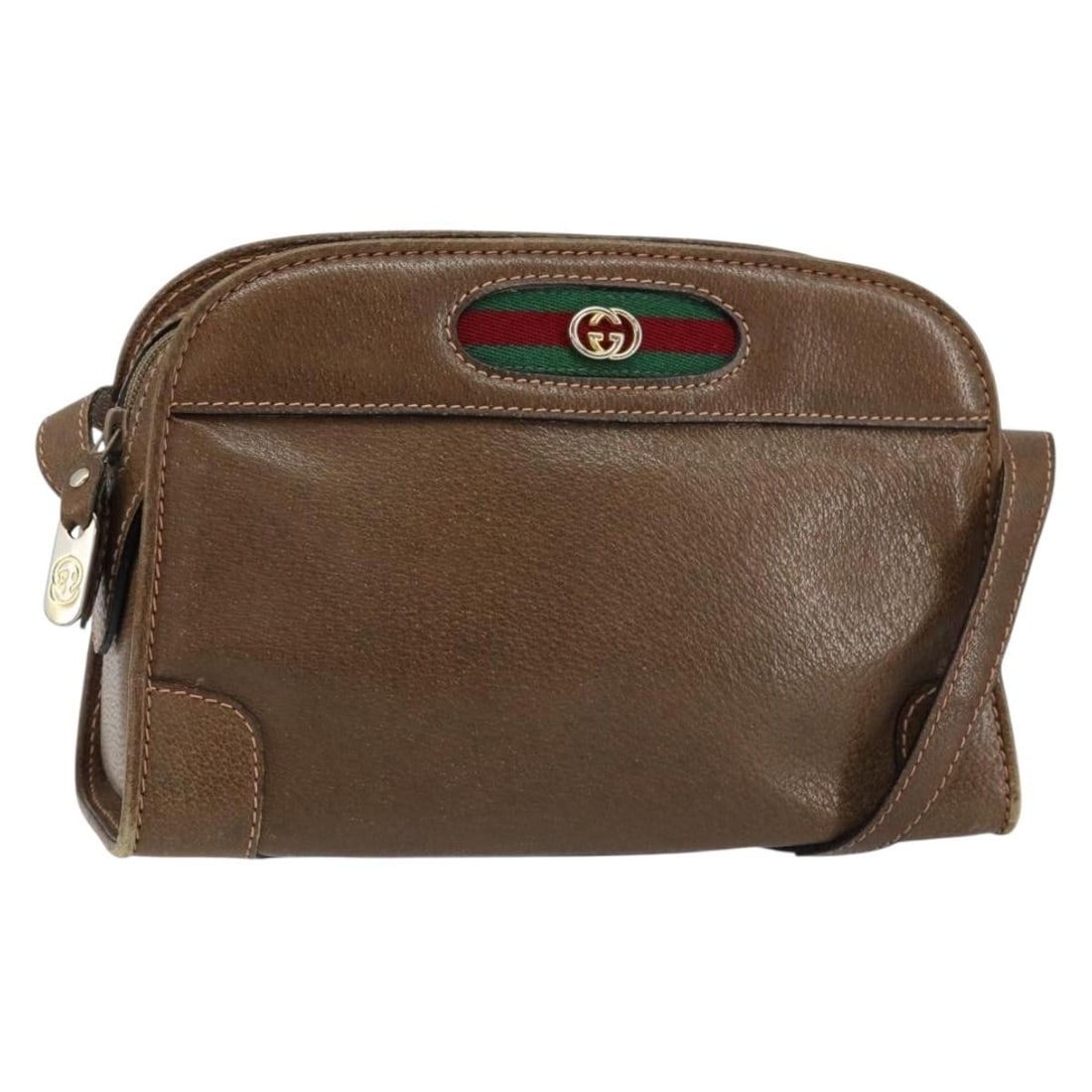 GUCCI Web Sherry Line Brown Gold Leather Shoulder Bag Auth Italy (1 of 18)