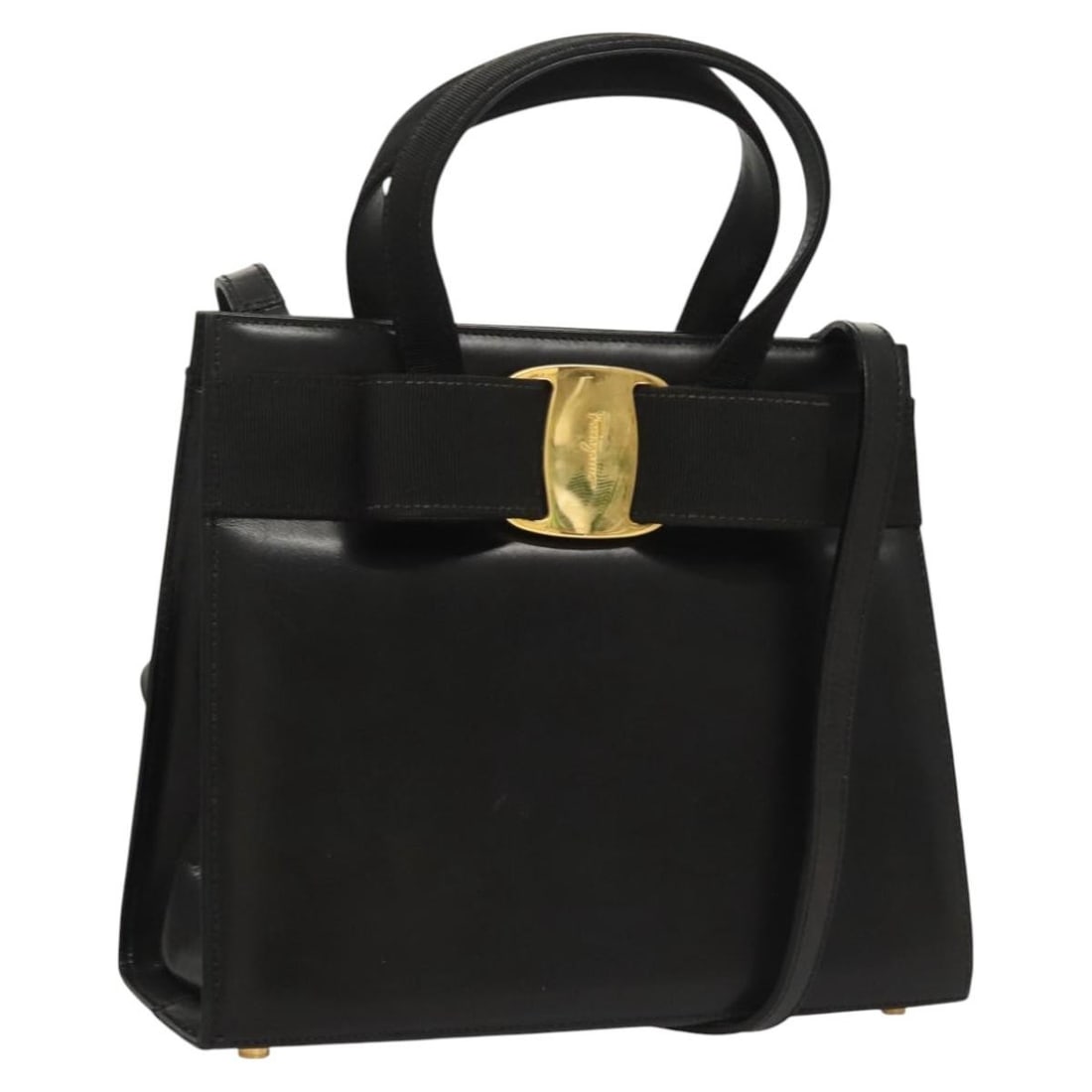 Salvatore Ferragamo Vala 2-Way Leather Hand Bag Black Gold Made in Italy: Salvatore Ferragamo Vala 2-Way Leather Hand Bag Black Gold Made in Italy Elevate your accessory collection with the Salvatore Ferragamo Vala Hand Bag, crafted from high-quality leather in a striking b