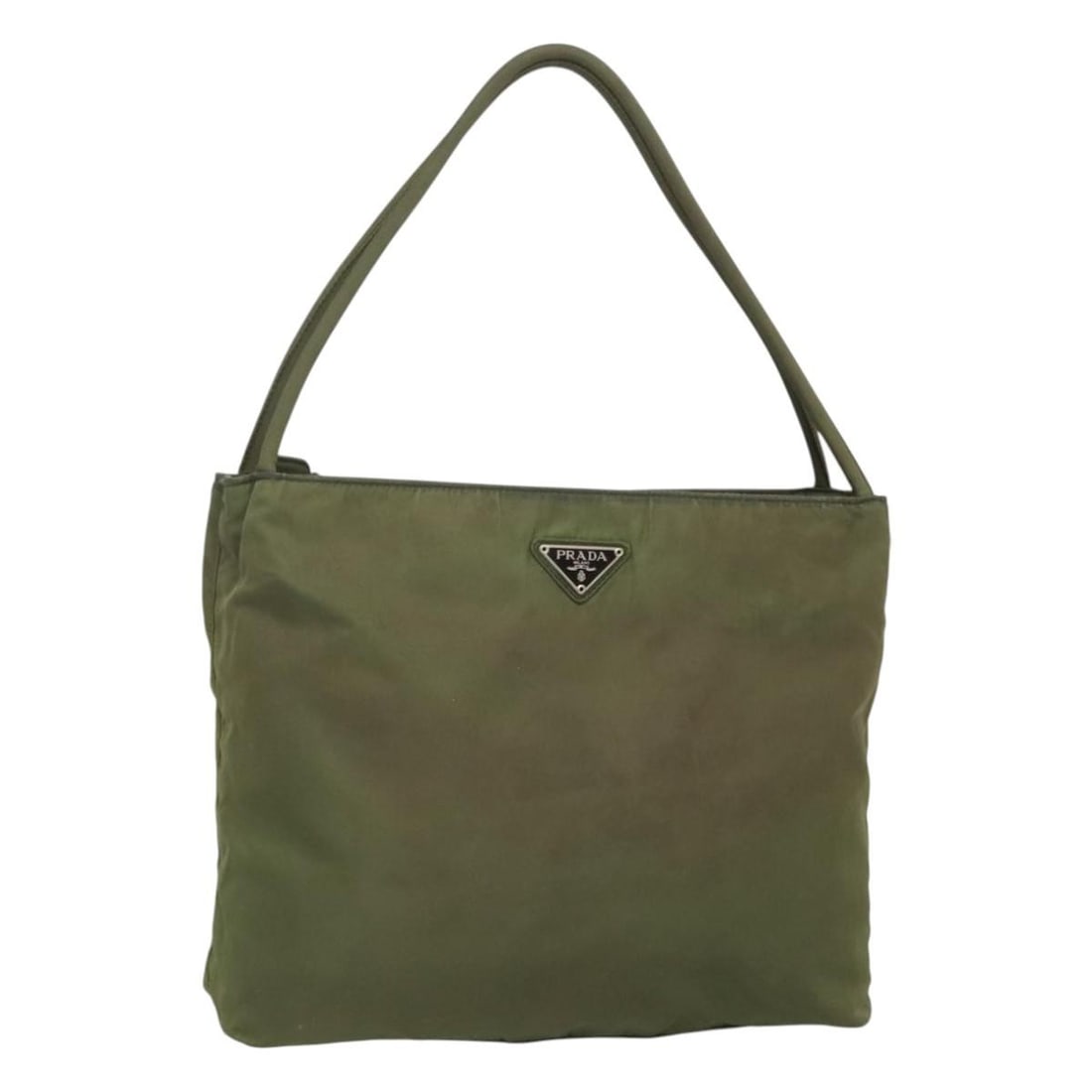 PRADA Khaki Silver Nylon Shoulder Bag Made in Italy: PRADA Khaki Silver Nylon Shoulder Bag Made in Italy Discover this authentic PRADA shoulder bag crafted from durable nylon in a chic khaki and silver color combination. This stylish accessory measures