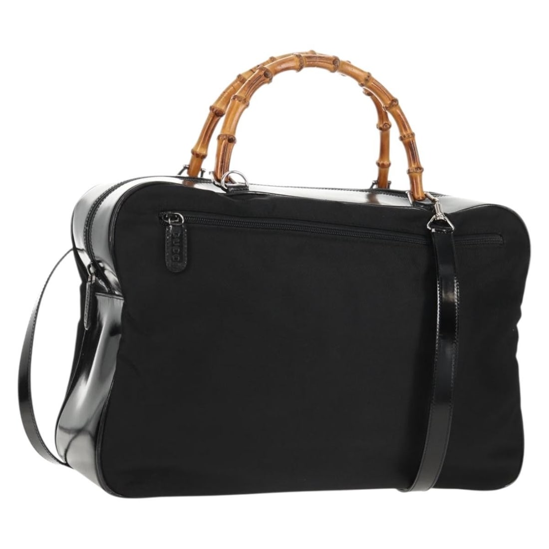 GUCCI Bamboo Nylon Hand Bag Black Silver 002 2040 0430 Auth: GUCCI Bamboo Nylon Hand Bag Black Silver 002 2040 0430 Auth This authentic GUCCI Bamboo Hand Bag combines luxury and practicality with its sleek nylon exterior in elegant black and silver. Designed in