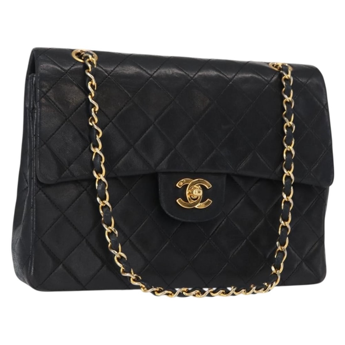 CHANEL Matelasse 25 Double Flap Shoulder Bag Black Gold Lamb Skin Auth: CHANEL Matelasse 25 Double Flap Shoulder Bag Black Gold Lamb Skin Auth This authentic CHANEL Matelasse 25 Double Flap Chain Bag is a sophisticated addition to any wardrobe. Crafted in luxurious lambsk