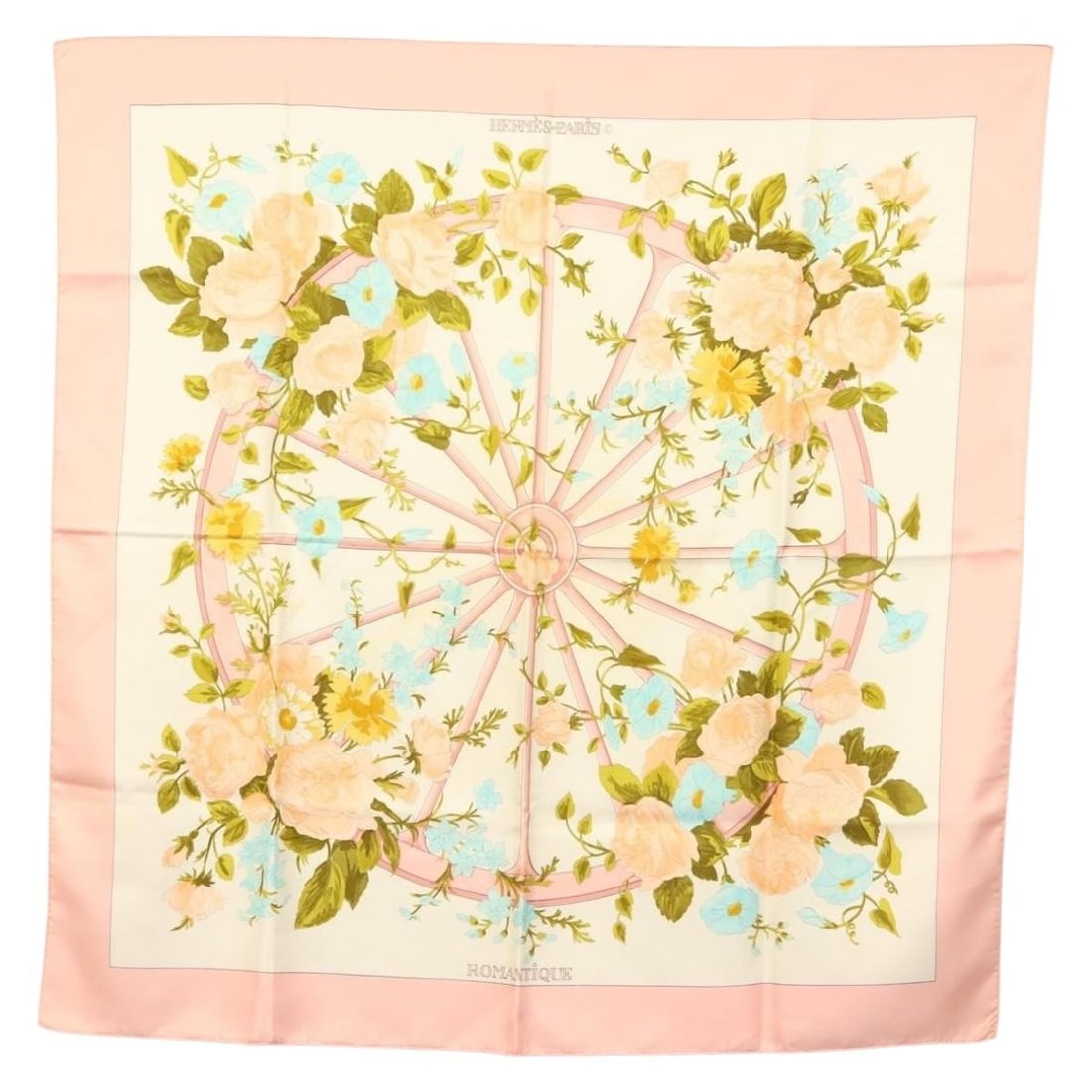 HERMES Carre 90 Scarf ROMANTIQUE Pink Silk Made in France (1 of 13)