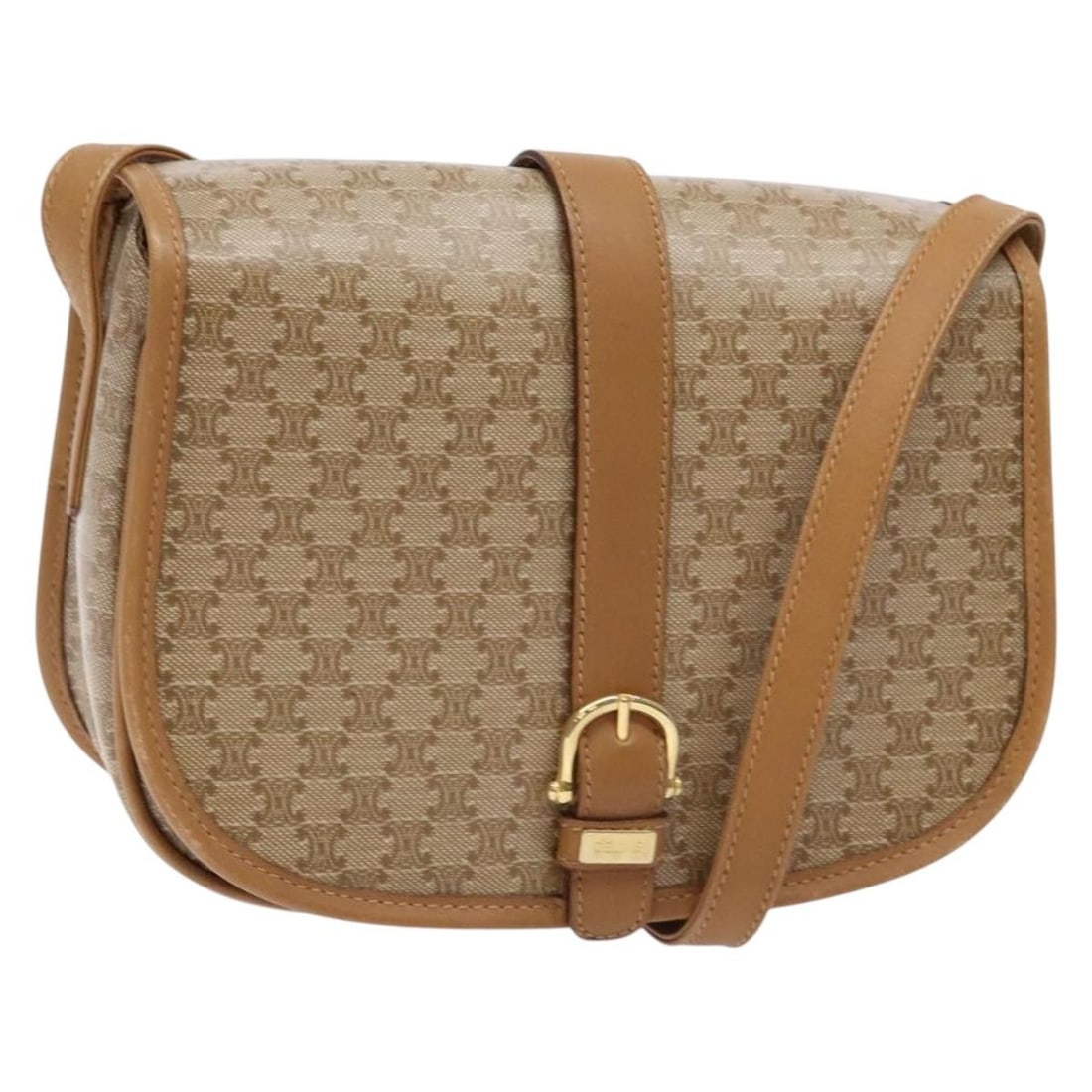 CELINE Macadam Beige Gold PVC Leather Shoulder Bag Italy: CELINE Macadam Beige Gold PVC Leather Shoulder Bag Italy This CELINE Macadam Canvas Shoulder Bag combines elegance and practicality with its stylish beige and gold color scheme. Constructed from durab