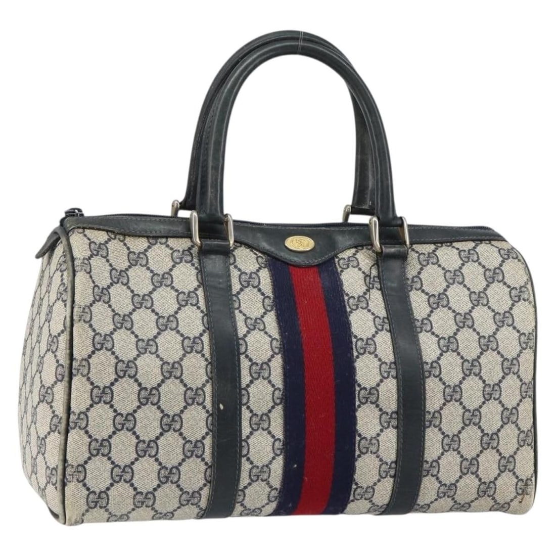 Gucci GG Supreme Sherry Line Navy Gold PVC Leather Handbag 012 3842 58 (1 of 18)