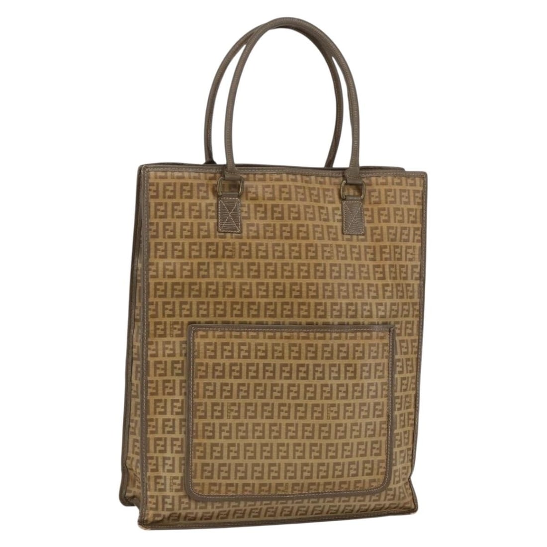 FENDI Beige Zucchino Canvas Tote Bag PVC Italy Authentic: FENDI Beige Zucchino Canvas Tote Bag PVC Italy Authentic Introducing the FENDI Zucchino Canvas Tote Bag, a stylish accessory crafted in Italy. This tote features a sophisticated beige PVC leather exte