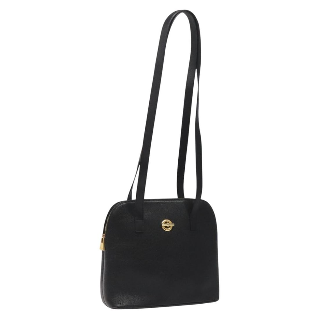 CELINE Black Gold Leather Shoulder Bag Made in Italy Auth KD180: CELINE Black Gold Leather Shoulder Bag Made in Italy Auth KD180 This Celine shoulder bag exudes sophistication with its classic black leather exterior accented by gold hardware. Designed for both styl
