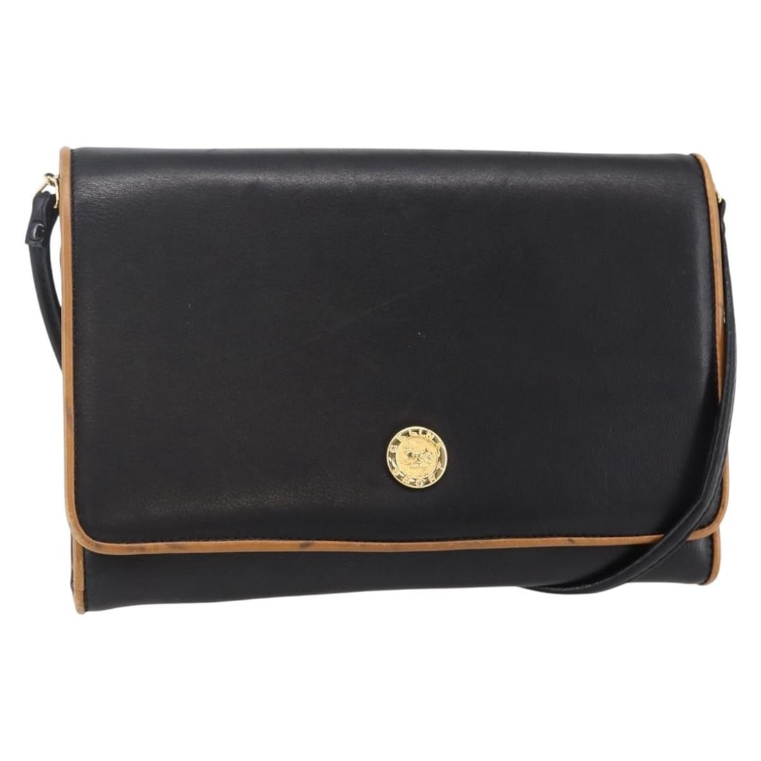 CELINE Black Leather Shoulder Bag with Gold Accents Made in Italy: CELINE Black Leather Shoulder Bag with Gold Accents Made in Italy This elegant CELINE shoulder bag is crafted from high-quality black leather and features luxurious gold accents. Designed in Italy, th