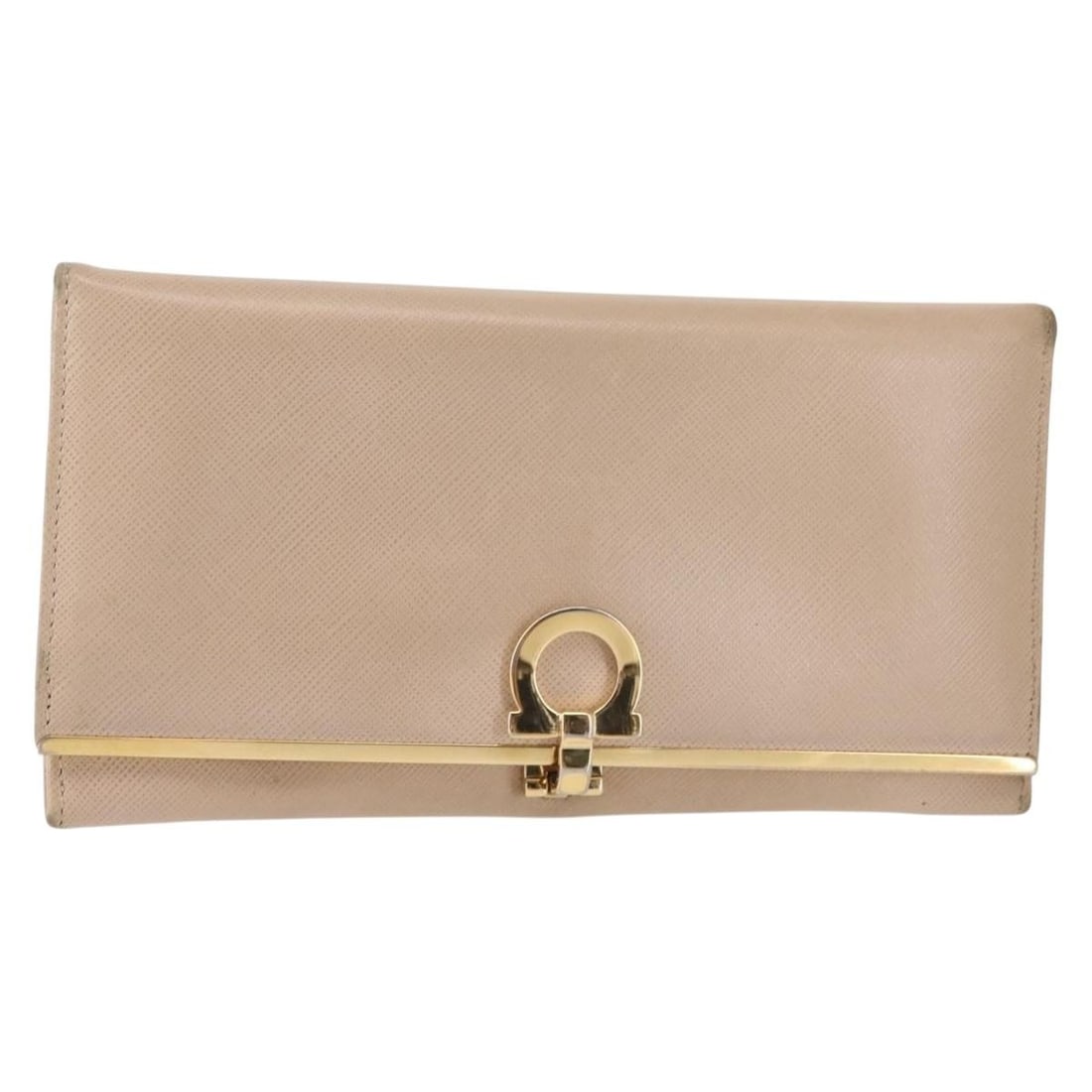 Salvatore Ferragamo Gancini Long Wallet Beige Gold Leather Italy Auth (1 of 18)