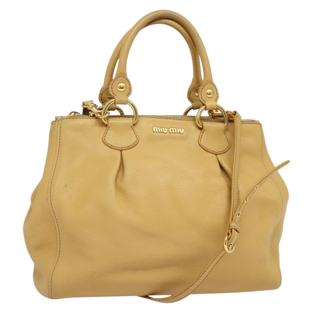 Miu Miu Leather Hand Bag Beige Gold Made in Italy (1 of 18)
