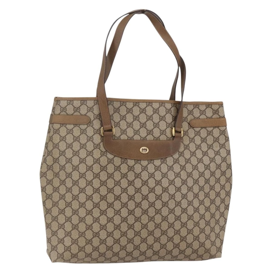GUCCI GG Supreme Beige Gold Tote Bag PVC 39 02 061 Auth: GUCCI GG Supreme Beige Gold Tote Bag PVC 39 02 061 Auth This authentic GUCCI GG Supreme Tote Bag combines style and functionality. Crafted in Italy, the exterior features durable PVC leather in a chic