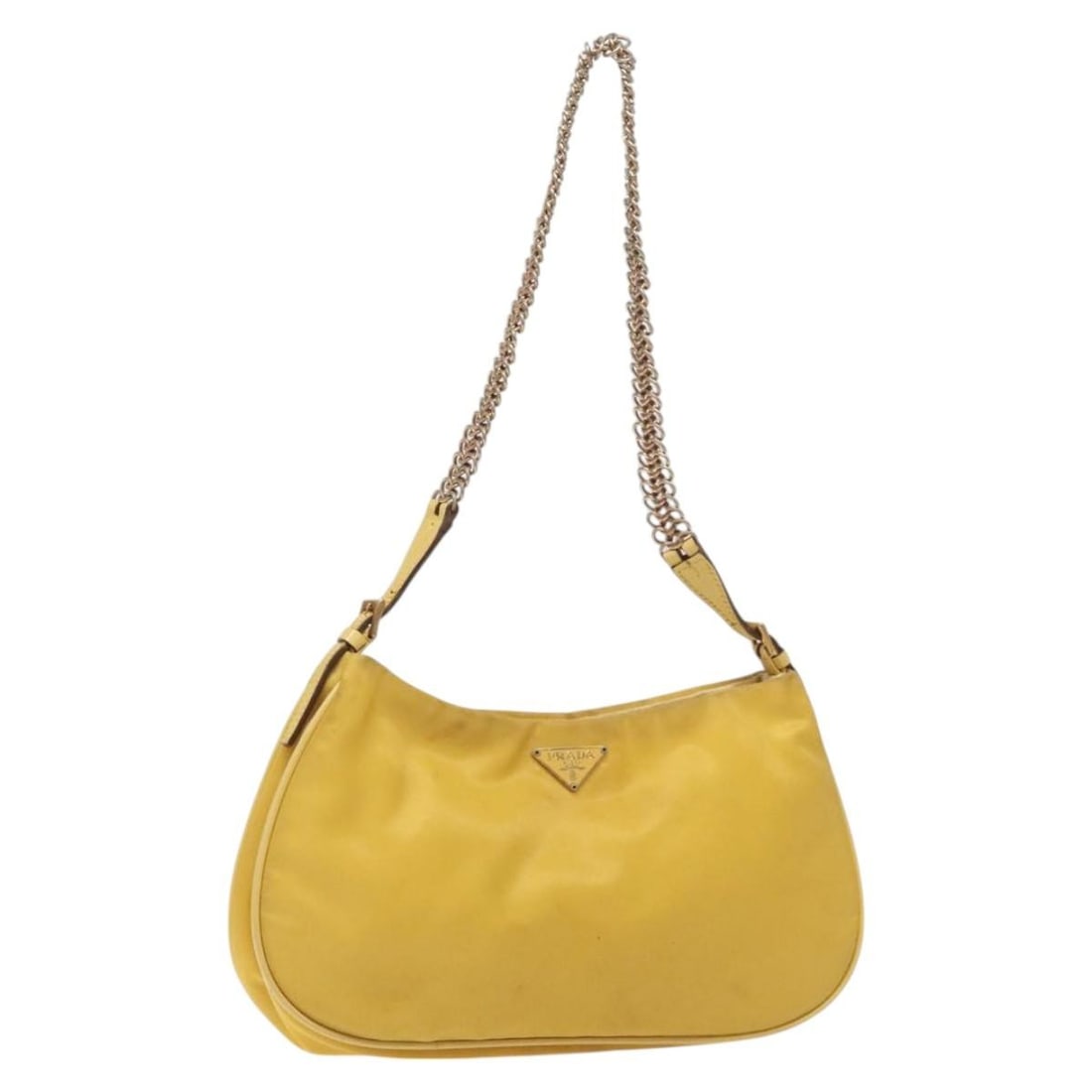 Prada Yellow Nylon Chain Shoulder Bag Gold Tone Accent Italy (1 of 18)