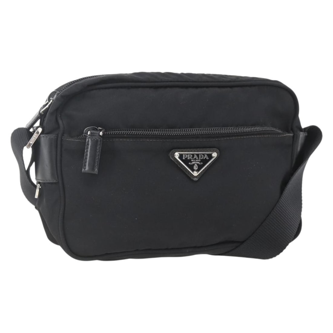 PRADA Black Silver Nylon Shoulder Bag Italy Auth fm4979 (1 of 18)