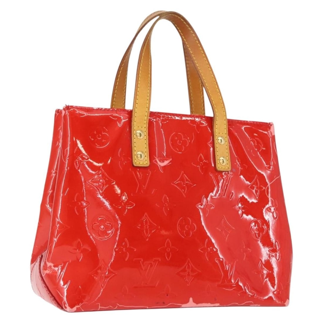 LOUIS VUITTON Red Vernis Reade PM Hand Bag M91088 Vintage Auth (1 of 18)